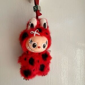 Customized Pin for Love Labubu. Red and Black Plush Ladybug Keychain